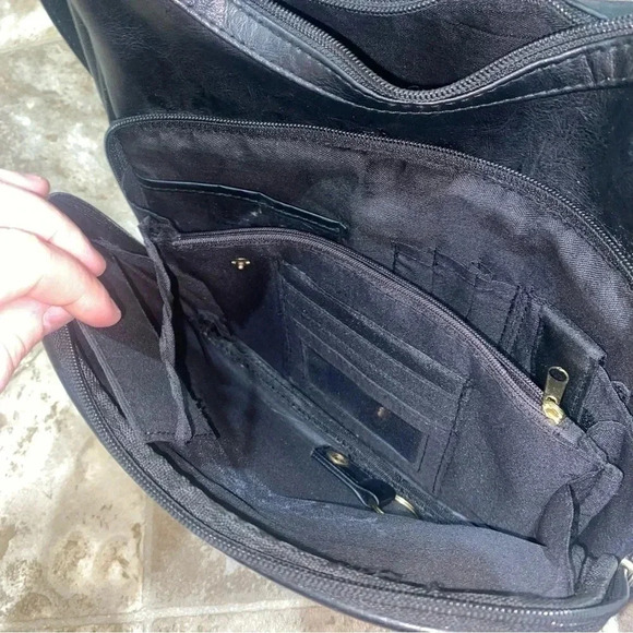 Women’s Black with Gold Details Faux Leather Shoulder  Bag Purse lots of Storage - Picture 12 of 16